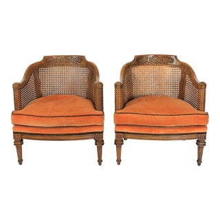 Pair Vintage Caned Barrel Chairs by Thomasville For Sale
