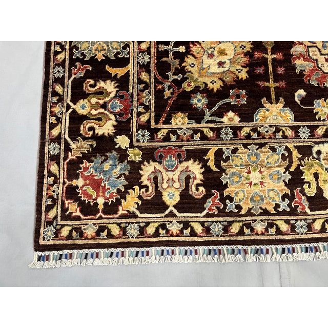 Black and Gold Afghan Sultani Wool Rug, Natural Dye Persian Floral Design, 6′7″ × 9′8″ For Sale - Image 12 of 15