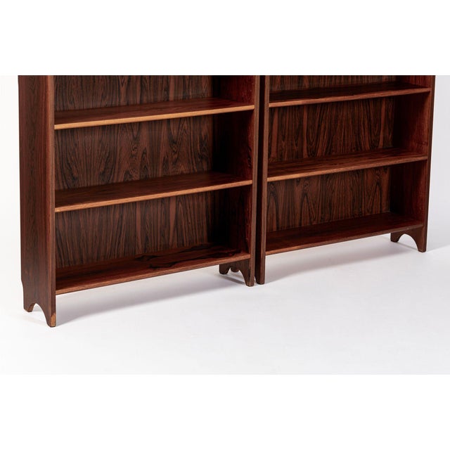 Wood Pair of Mid Century Scandinavian Modern Tall Rosewood Bookcases For Sale - Image 7 of 18