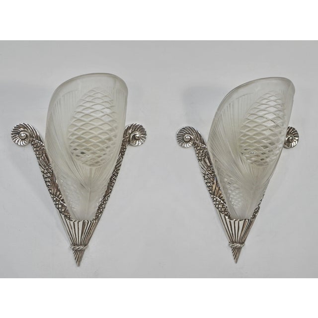 1930s 1930s French Art Deco Wall Sconces by Degue & Louis Vandamme France - a Pair For Sale - Image 5 of 13