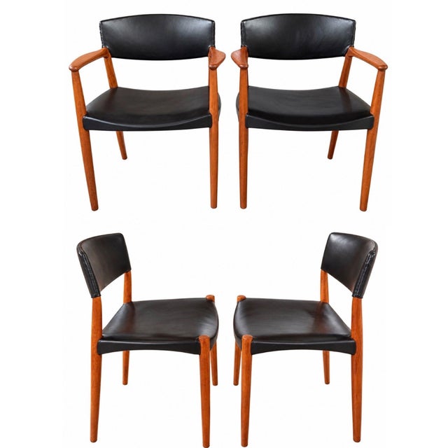 Wood Ejner Larsen & Aksel Bender Madsen Teak Side Dining Chairs for Willy Beck, 1950 For Sale - Image 7 of 7
