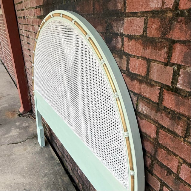 1970s Parcel Gilt Faux Bamboo Arched Queen Headboard - Newly Painted For Sale In Mobile - Image 6 of 13