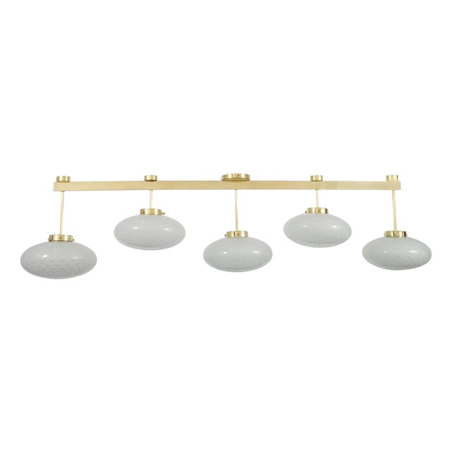 Modern linear chandelier with Murano glass shades For Sale