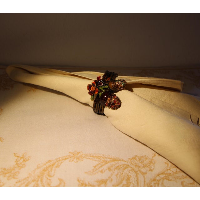Set of 6 Rare Vintage Jay Strongwater "Enchanted Acorn" Enameled Napkin Rings For Sale - Image 4 of 13