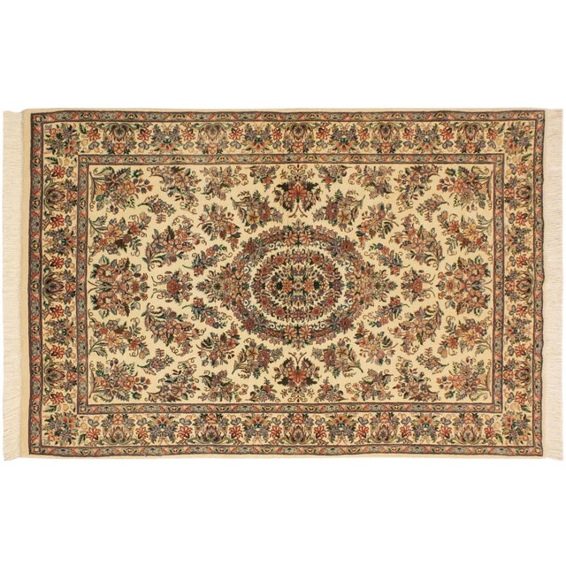 Beige Shabby Chic Medallion 1990's Pak-Persian Beige/Pink Wool Rug - 4'1'' X 6'2'' For Sale - Image 8 of 9