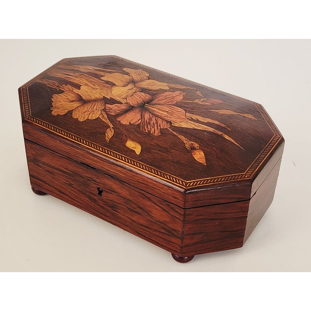 Wood Antique Victorian Rosewood Inlay Jewelery Box For Sale - Image 7 of 12