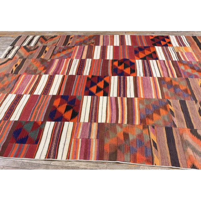 Turkish 1930s Multicolor Stripe Modern Antique Turkish Village Kilim Flatwoven Rug For Sale - Image 3 of 7