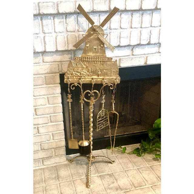 Brass Antique Fireplace Tool Set.Brass Windmill Early 1900's - 6 Piece Set For Sale - Image 8 of 10