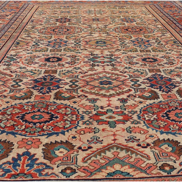 Tribal Antique Persian Sultanabad Rug With All Over Sub Geometric Design on Ivory Field 8'6" X11'8" For Sale - Image 3 of 11