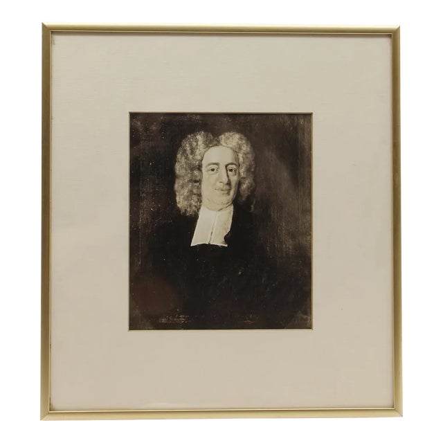 Cotton Mather Brass Framed Portrait Print For Sale