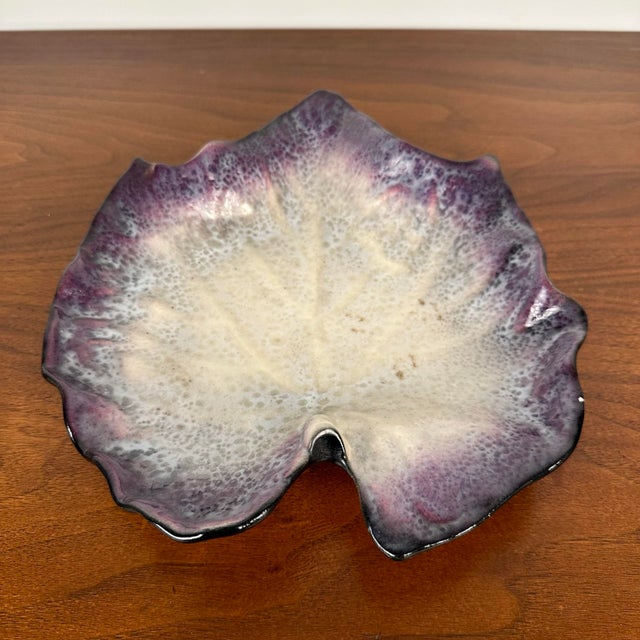 Purple Leaf Shaped Dish in Glazed Stonewar by Pol Chambost, France, 1940s For Sale - Image 8 of 11