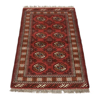 Vintage Bokhara Rug 3’3” X 4’9” Red Wool Tribal Hand-Knotted Oriental Carpet For Sale