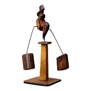 Vintage Folk Art Balancing Woman Kinetic Sculpture, Circa 1940s For Sale