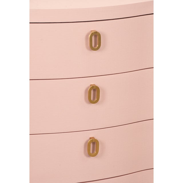 Contemporary Matthew Izzo Home Cora Textured Pink Linen Low Boy Chest of Drawers With Brass Drawer Pulls For Sale - Image 3 of 7