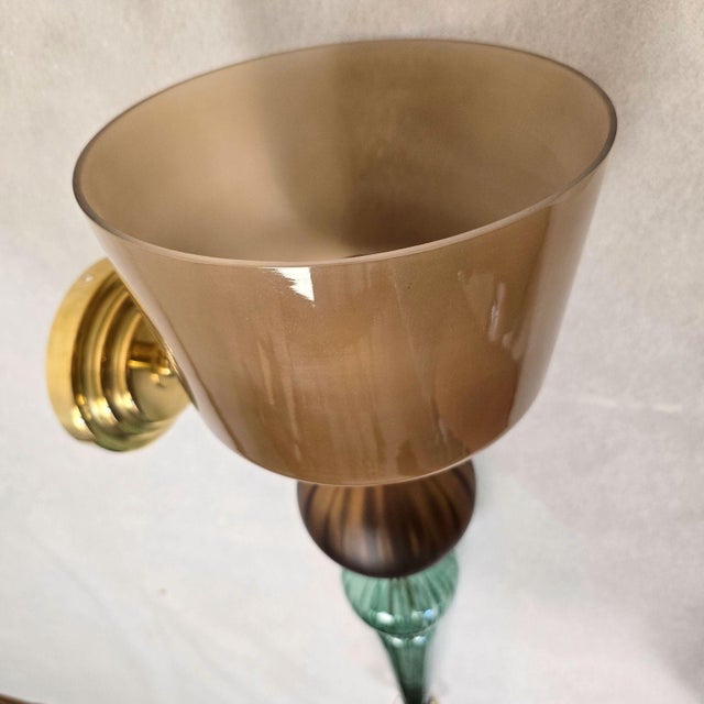 1990s Petrol Blue, Beige Murano Glass Sconces - a Pair For Sale - Image 9 of 15