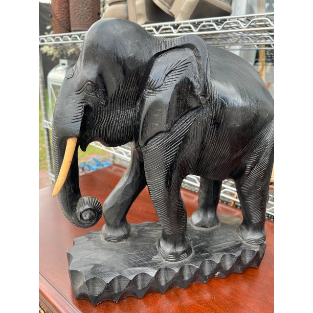 1960s Hand Carved Wood Elephant For Sale - Image 4 of 6