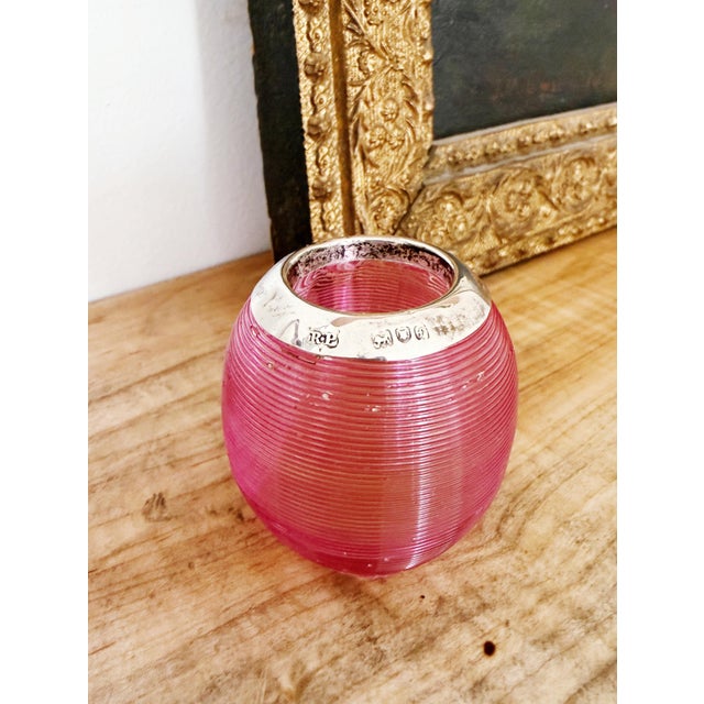 English Antique English Sterling Silver and Pink Glass Match Striker For Sale - Image 3 of 7