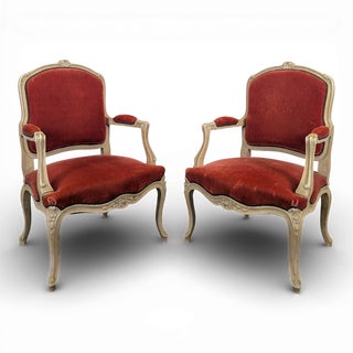 Louis XV Red Cabriolet Armchairs, Set of 2 For Sale