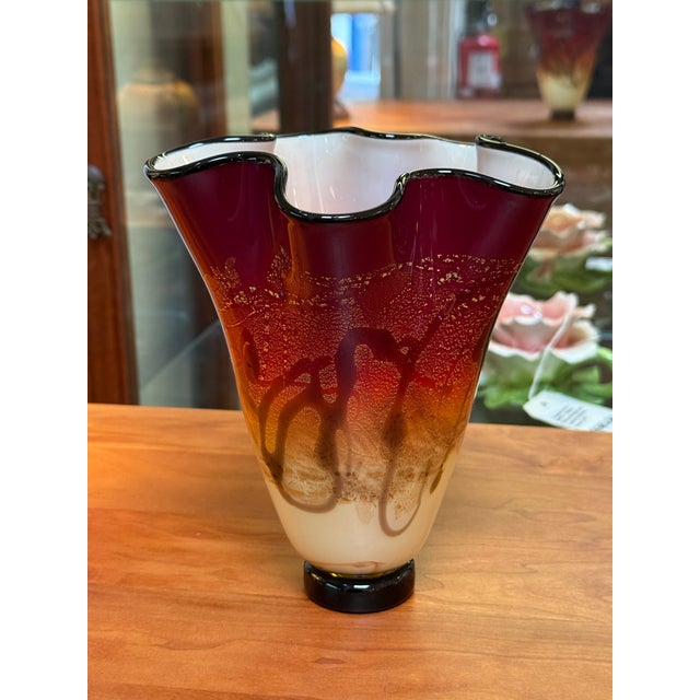 Abstract Micheal Nourot Red Satin Series Art Glass Vase For Sale - Image 3 of 12