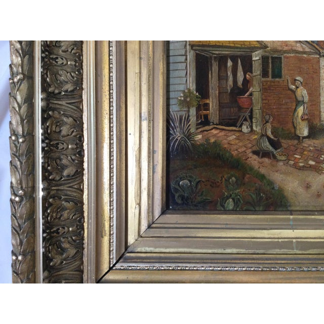 Antique 19th Century Oil on Board in Elaborate Gilt Frame For Sale - Image 11 of 11