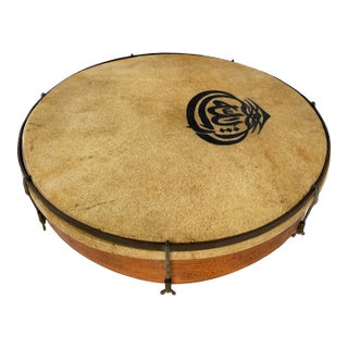 Vintage Hand-Made High-Quality Animal Skin Bentwood Drum With Ink Graphic Decoration For Sale