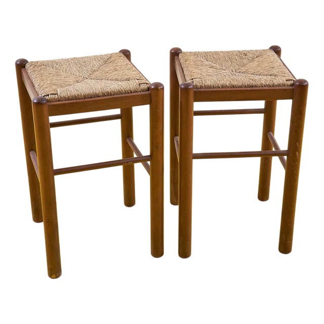 Stools with Straw Seat, 1980s, Set of 2 For Sale