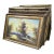 French Style Landscape Painting – Serene Lakeside Village With Trees & Textured Gold Frame For Sale