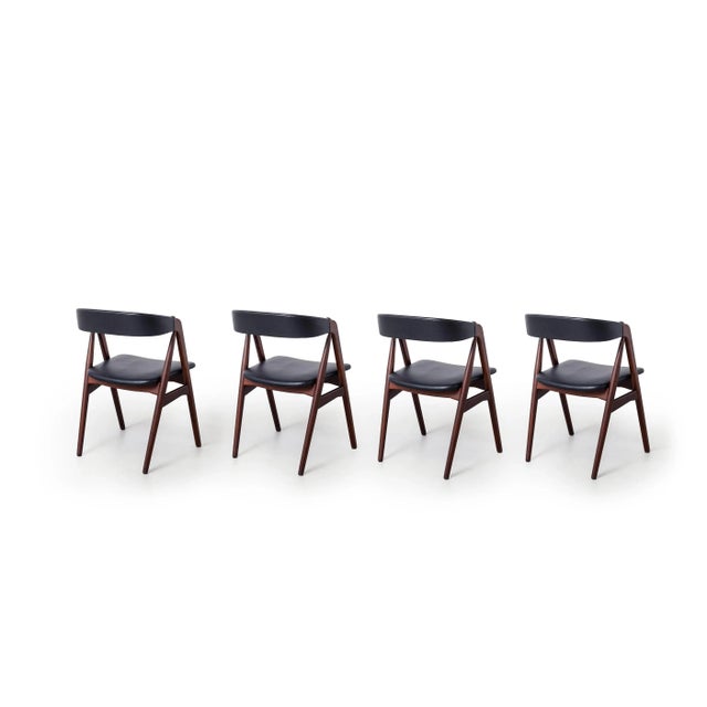 Model 205 Dining Chairs in Black Leather and Teak by Thomas Harlev for Farstrup Møbler, 1960s, Set of 4 For Sale - Image 4 of 7