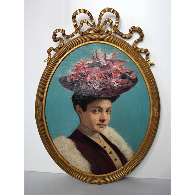 Portrait of Lady with Hat, 1800s, Oil Painting, Framed For Sale - Image 18 of 18