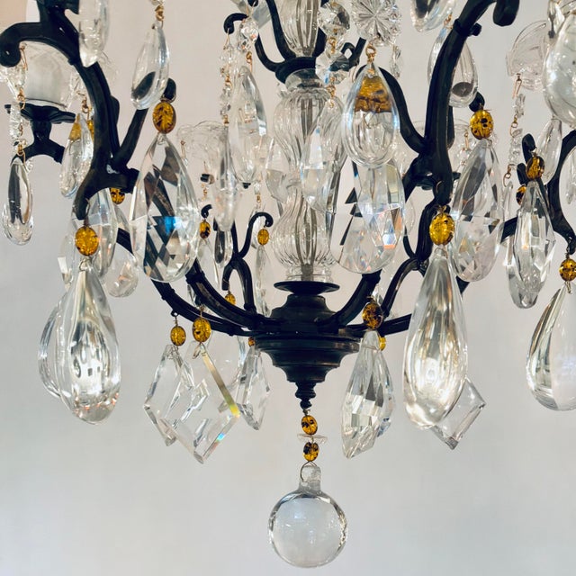 Original retail $6548, neoclassical Myran Allan Luxury Lighting Italian Amber and Clear Crystal Bronze Versailles...