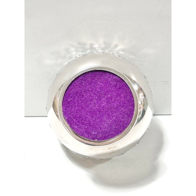 Metal Antique Silver Plate Pierced Pedestal Bowl With Cobalt Blue Glass Liner For Sale - Image 7 of 7