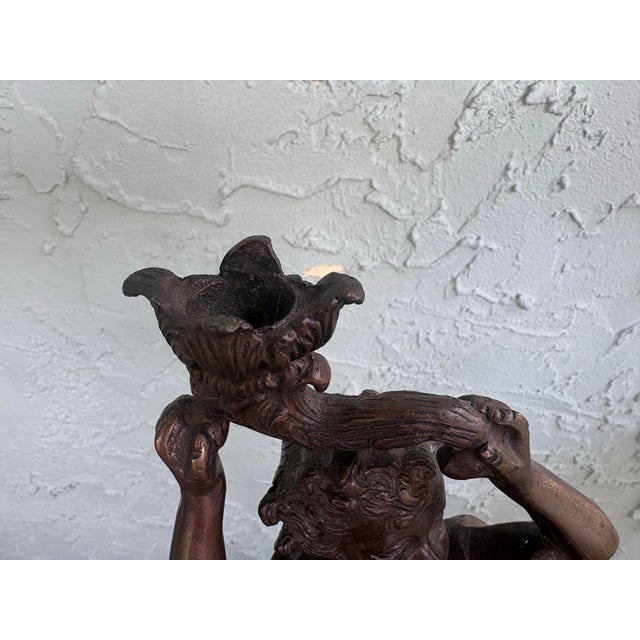 1970s Antique-Style Figural Cherub Candle Holder in Cast Metal With Rococo Base 19.5” For Sale - Image 5 of 12