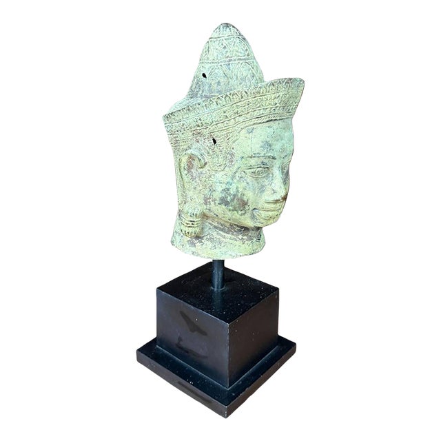Vintage Khmer-Style Bronze Lakshmi Head – Southeast Asian Art For Sale