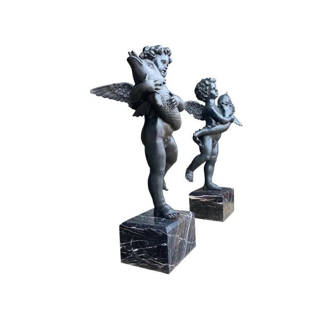 Large 20th Century Bronze Cherub Fountains with Fish, Set of 2 For Sale - Image 5 of 16