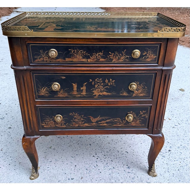 Chinoiserie Painted Three Drawer Chest, Commode, End Table, Maitland-Smith For Sale - Image 13 of 13