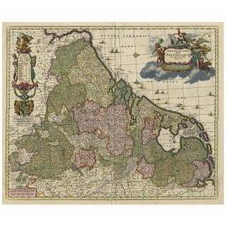 Antique Decorative Map of the Low Countries, 1680 For Sale