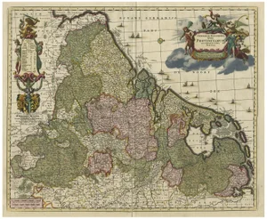 Antique Decorative Map of the Low Countries, 1680