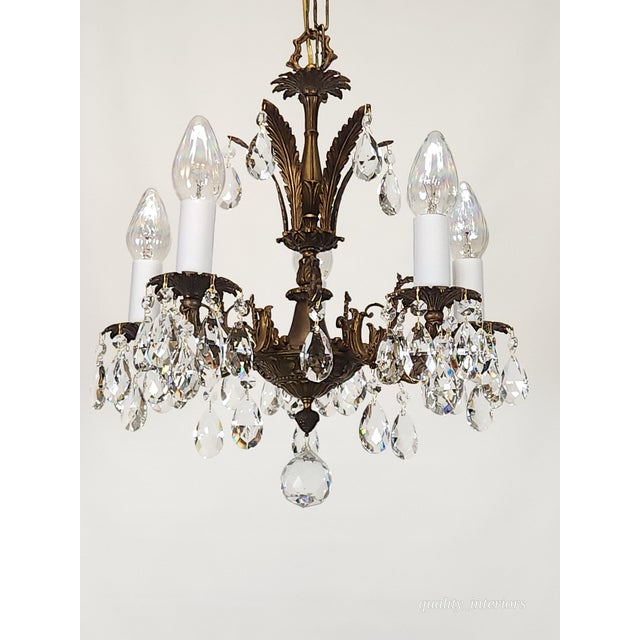 Shabby Chic Vintage Overflowing Dark Patina Ornate Bronze Cut Lead Glass Crystal Chandelier For Sale - Image 3 of 17