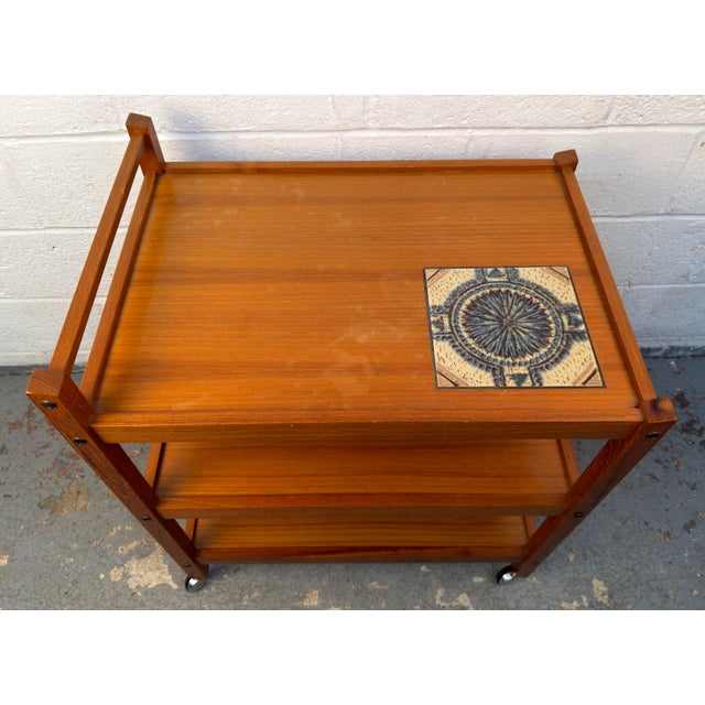 Brdr. Furbo Mid Century Danish Teak Bar Cart With Tile Insert by BRDR. Furbo, Attributed For Sale - Image 4 of 13