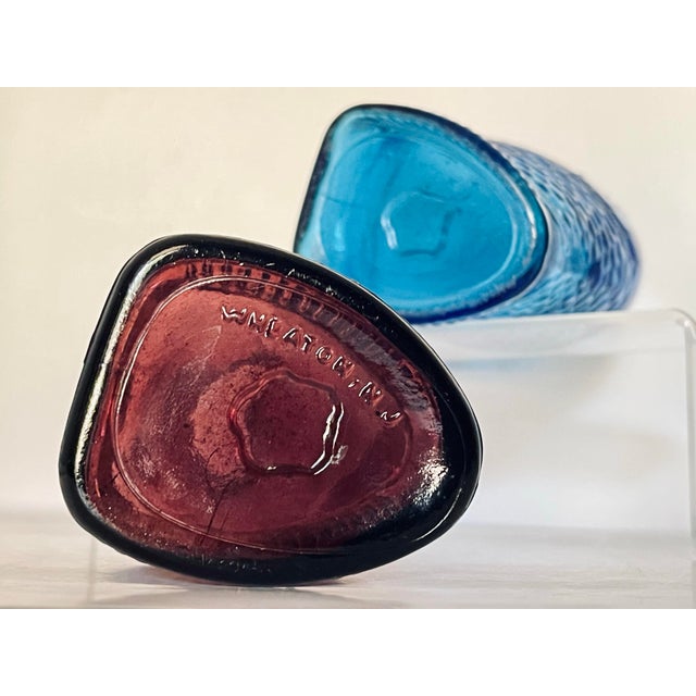 Blue Vintage Pressed Glass Fish Bottles- A Pair For Sale - Image 8 of 9