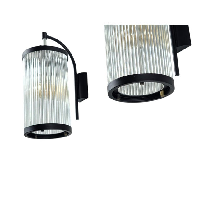 Iron and Glass Strip Wall Lamps, 20th Century, Set of 2 For Sale - Image 4 of 10