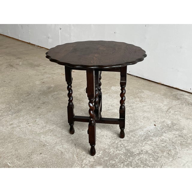Brown Antique English Jacobean Revival Barley Twist and Pie Crust Side Table, 1920 For Sale - Image 8 of 8