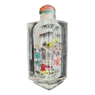 Vintage Signed Chinese Inside-Painted Glass Snuff Bottle – Rare Triangular Form For Sale