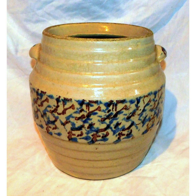 Red Wing Pottery earthenware cookie jar with blue and brown spattered band