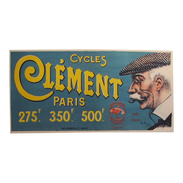 Original 1890 French Poster Cycles Clement, Older Man in Cap For Sale