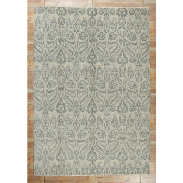 2010s Vintage Earth-Tone Damask Ikat Rug, 9'9 X 14'00 For Sale - Image 9 of 10