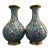 Pair of Large Vintage Turquoise Cloisonné Enamel Lotus Vases For Sale