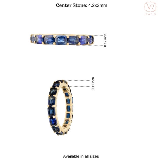 Gold Baguette Cut East & West Blue Sapphire Full Eternity Band Size 6.5 For Sale - Image 8 of 12
