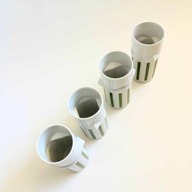 White MCM LaGardo Tackett Green Striped Faceted Tumblers - Set of 4 - Schmid International Porcelain For Sale - Image 8 of 11