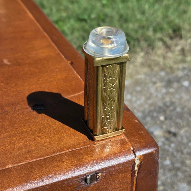 Antique Hardwood Oak Cobblers Accent Table W/ Glass Top For Sale - Image 9 of 10